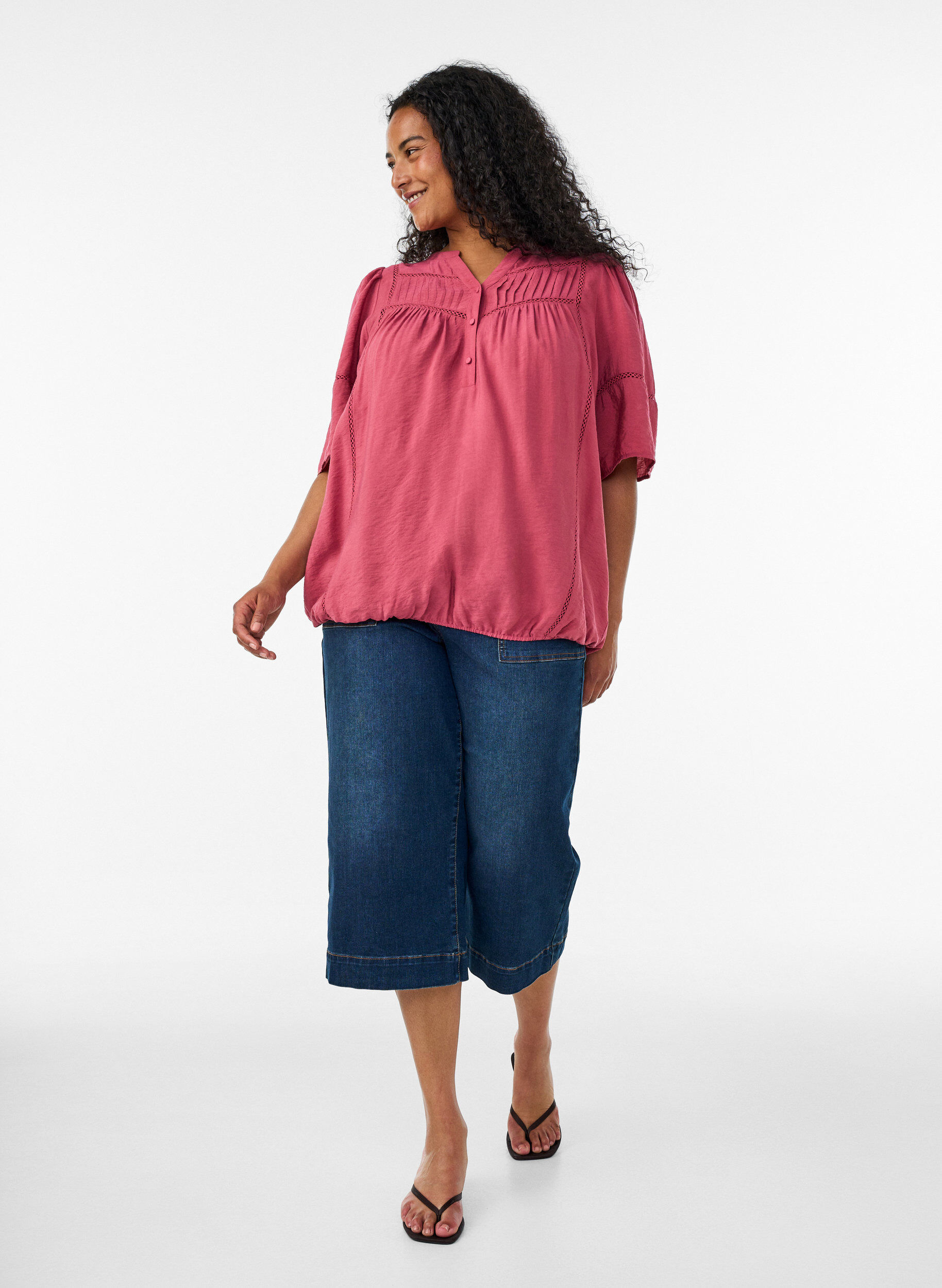 ZizziBlouse en viscose avec nervures et effet ballon, Rose, Model image number 1