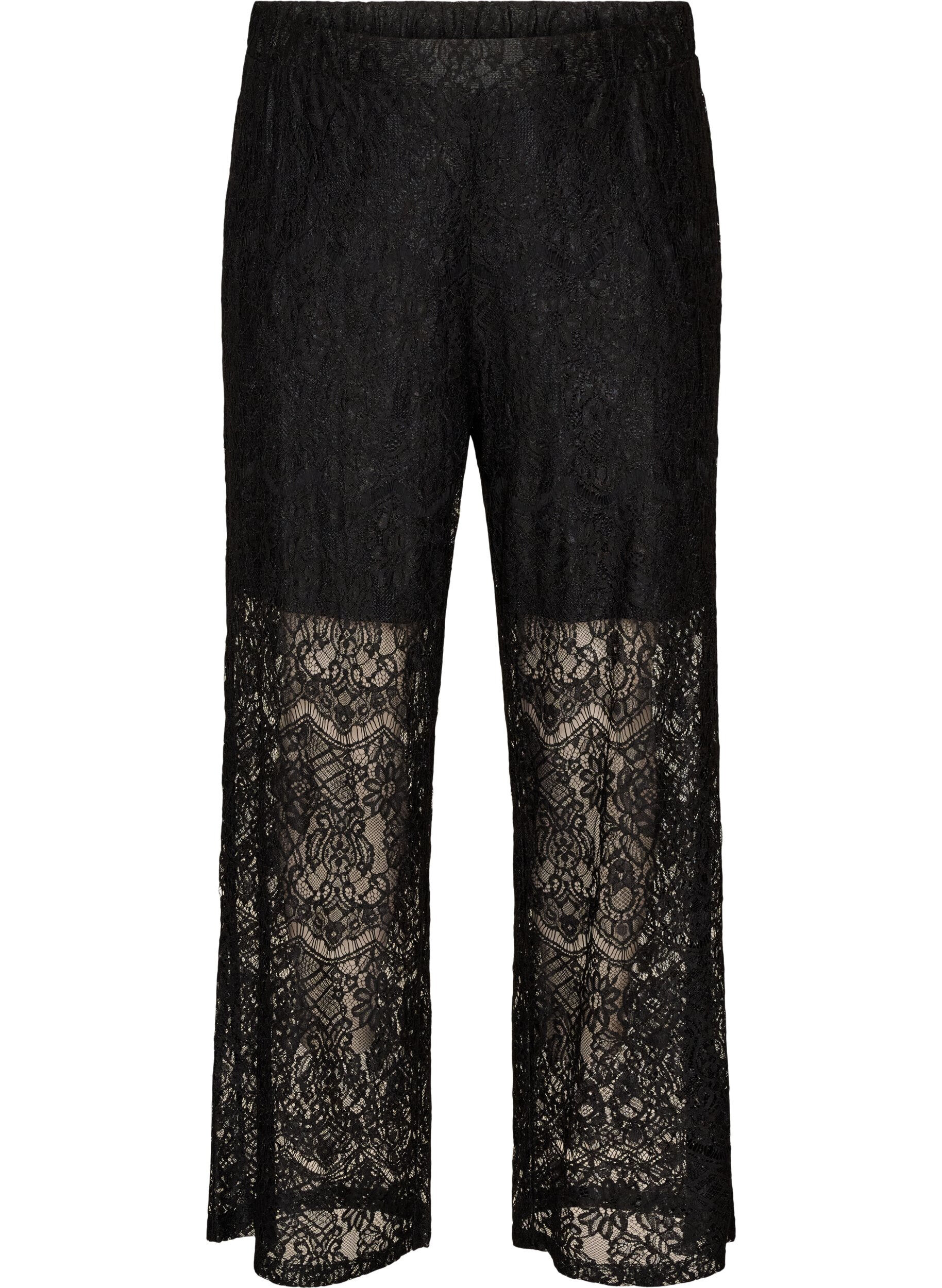 ZizziPantalon droit en dentelle avec short int&eacute;rieur, Noir, Packshot image number 0