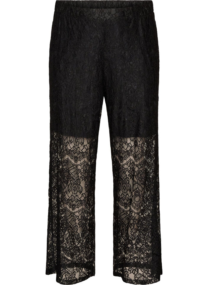 Pantalon droit en dentelle avec short int&eacute;rieur, Noir, Packshot image number 0