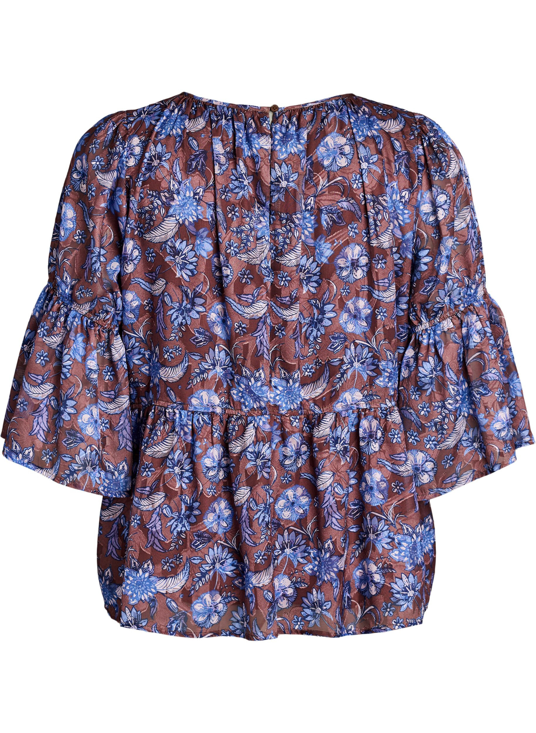 ZizziBlouse fleurie avec manches &agrave; volants, Marron, Packshot image number 1