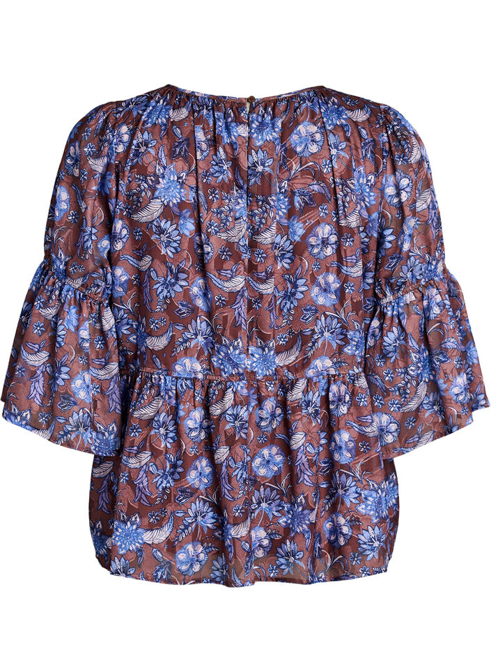 Blouse fleurie avec manches &agrave; volants, Marron, Packshot image number 1