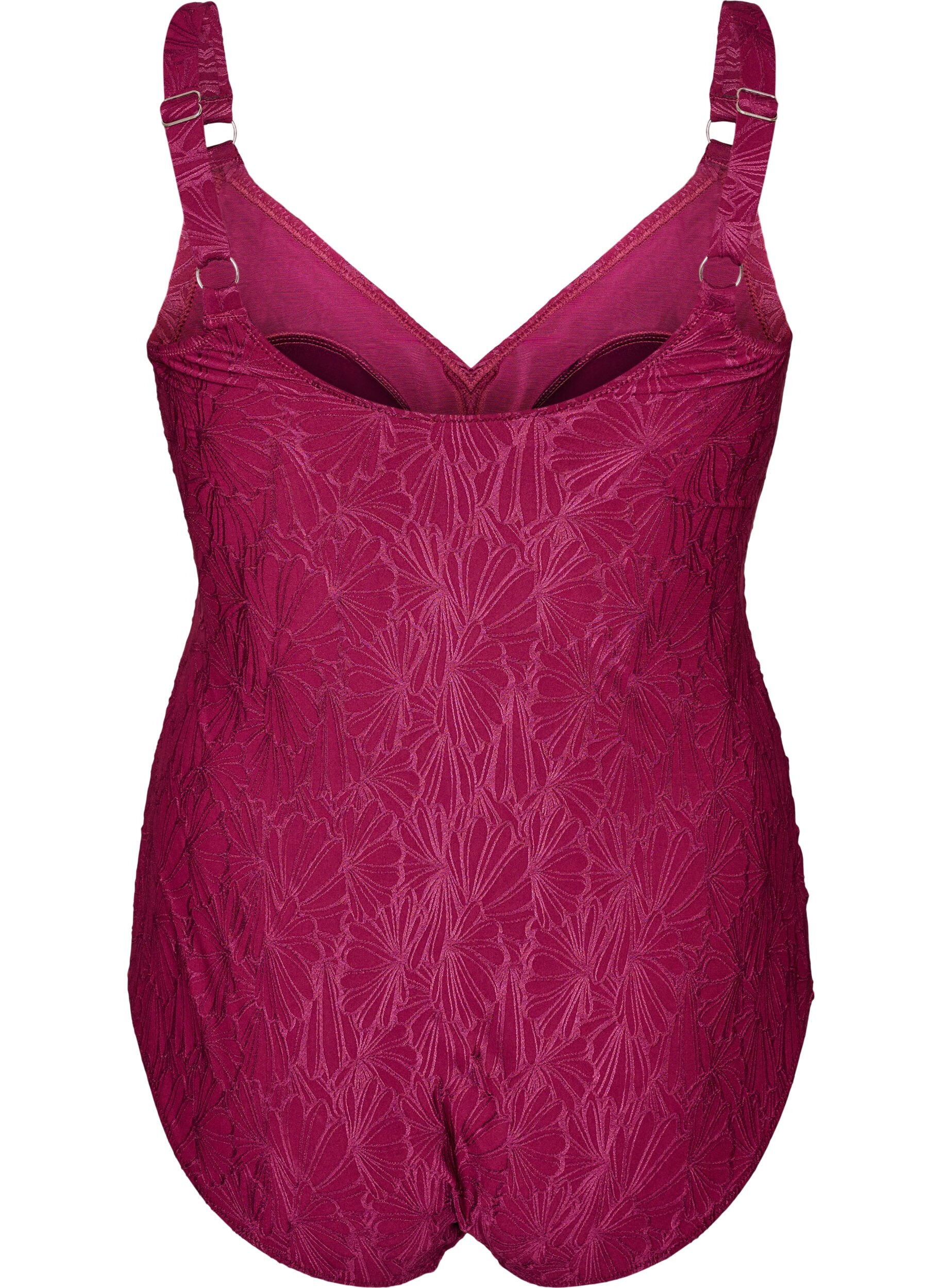 Zizzi Maillot de bain avec d&eacute;tail crois&eacute; et texture florale ton sur ton, Bordeaux, Packshot image number 1