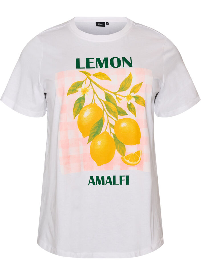 T-shirt en coton avec imprim&eacute;, Blanc, Packshot