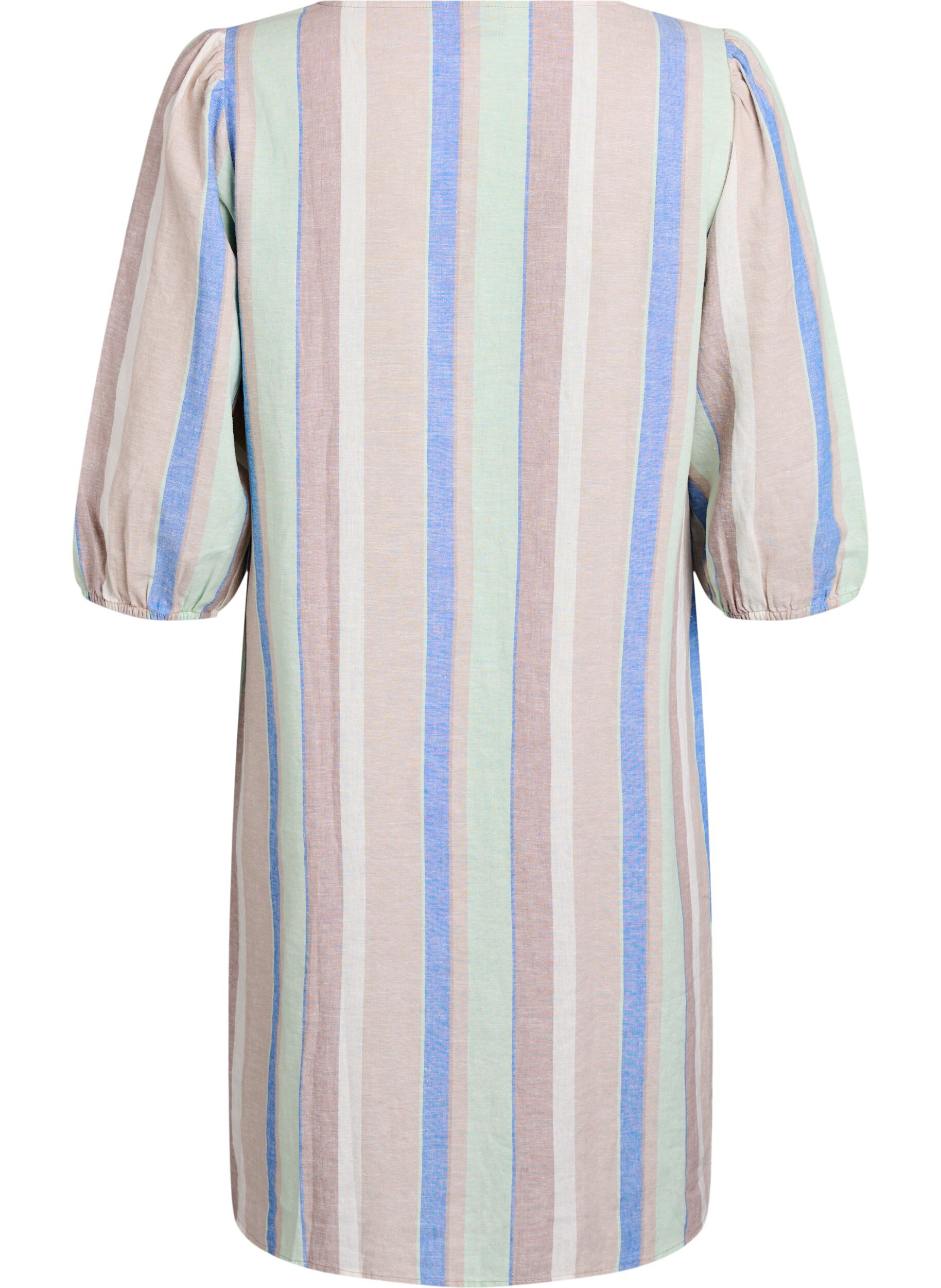 ZizziRobes courtes en lin et viscose &agrave; manches 3/4, Bleu, Packshot image number 1