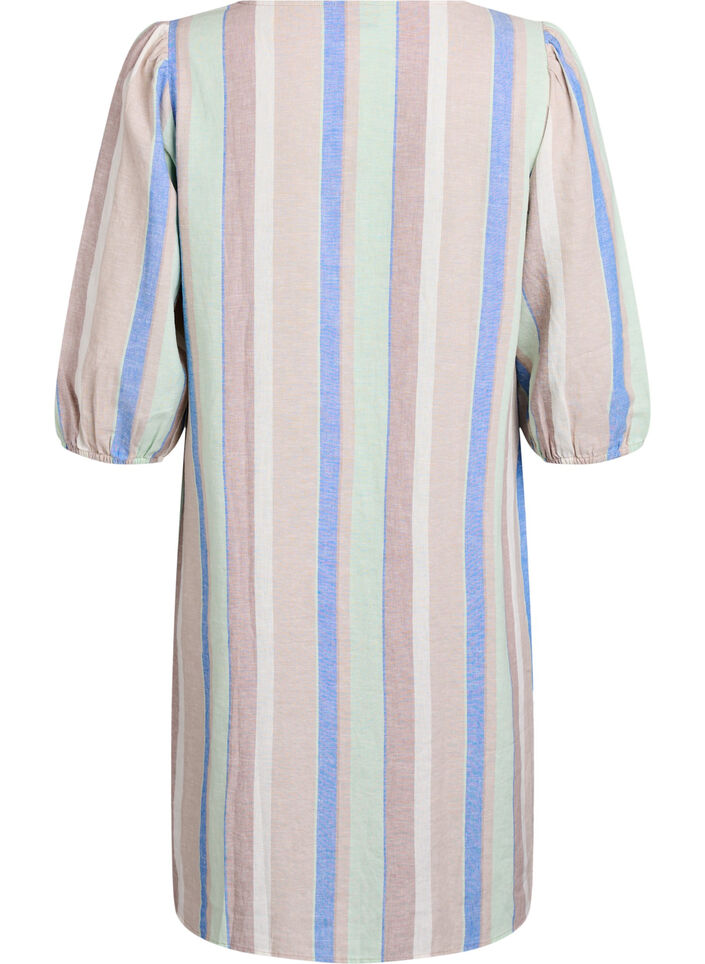 Robes courtes en lin et viscose &agrave; manches 3/4, Bleu, Packshot image number 1