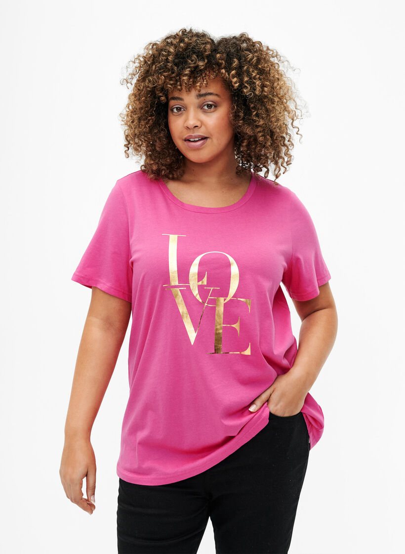 T-shirt en coton avec texte doré, R.Sorbet w.Gold Love, Model image number 0