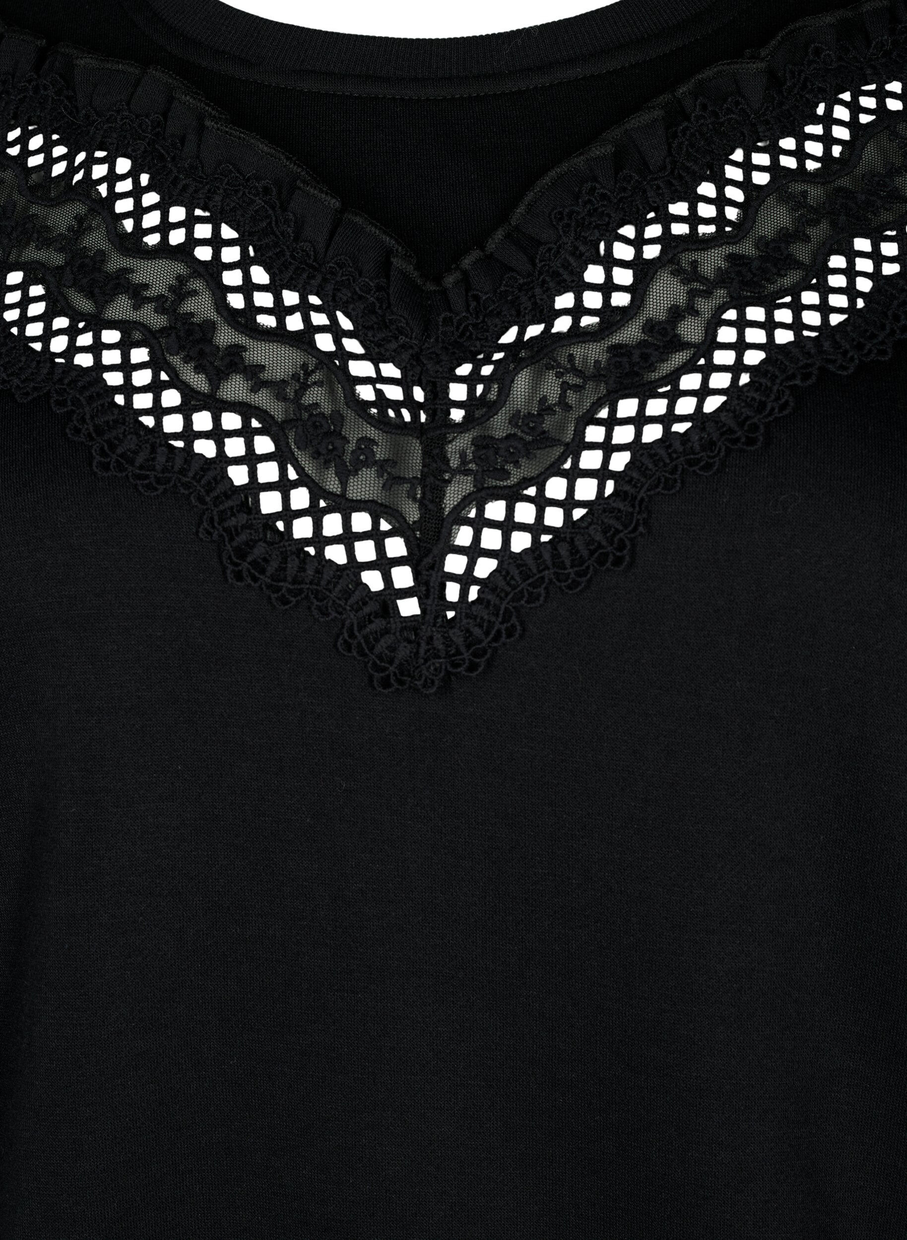 Zizzi Sweatshirt avec volants et d&eacute;tail de crochet, Black, Packshot image number 2