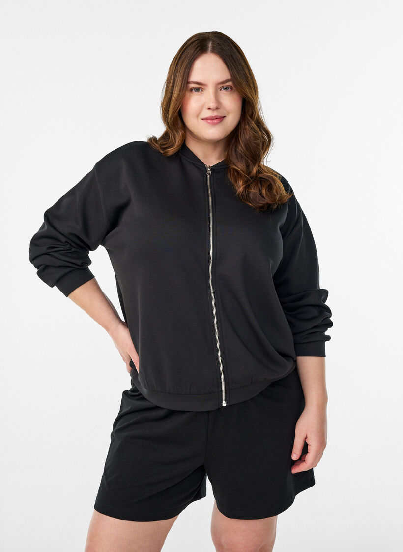 Cardigan bomber zipp&eacute;, Noir, Model image number 0