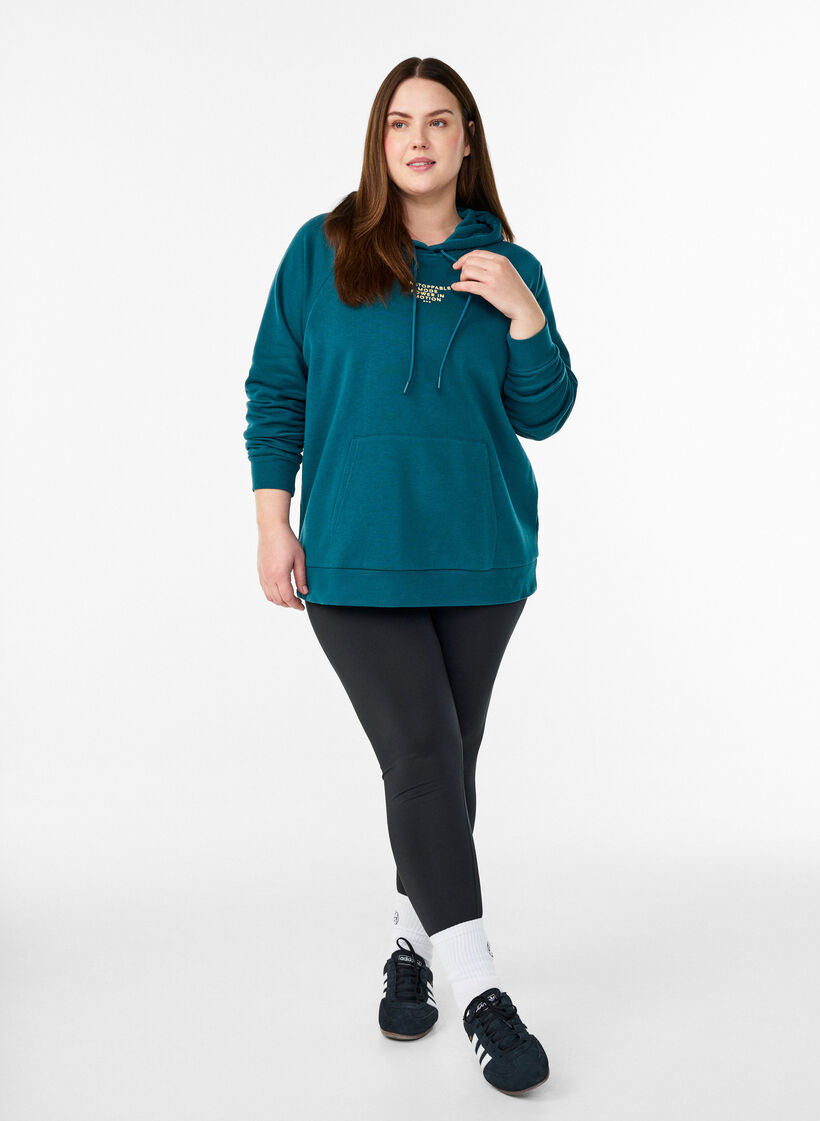 Sweat &agrave; capuche avec motif brod&eacute; devant, Vert, Model image number 1