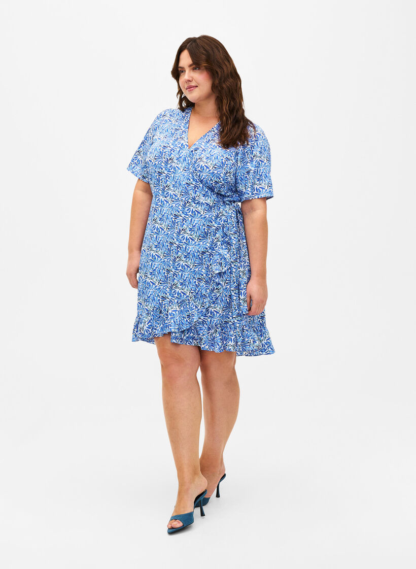 FLASH - Robe portefeuille à manches courtes, White Blue AOP, Model image number 2