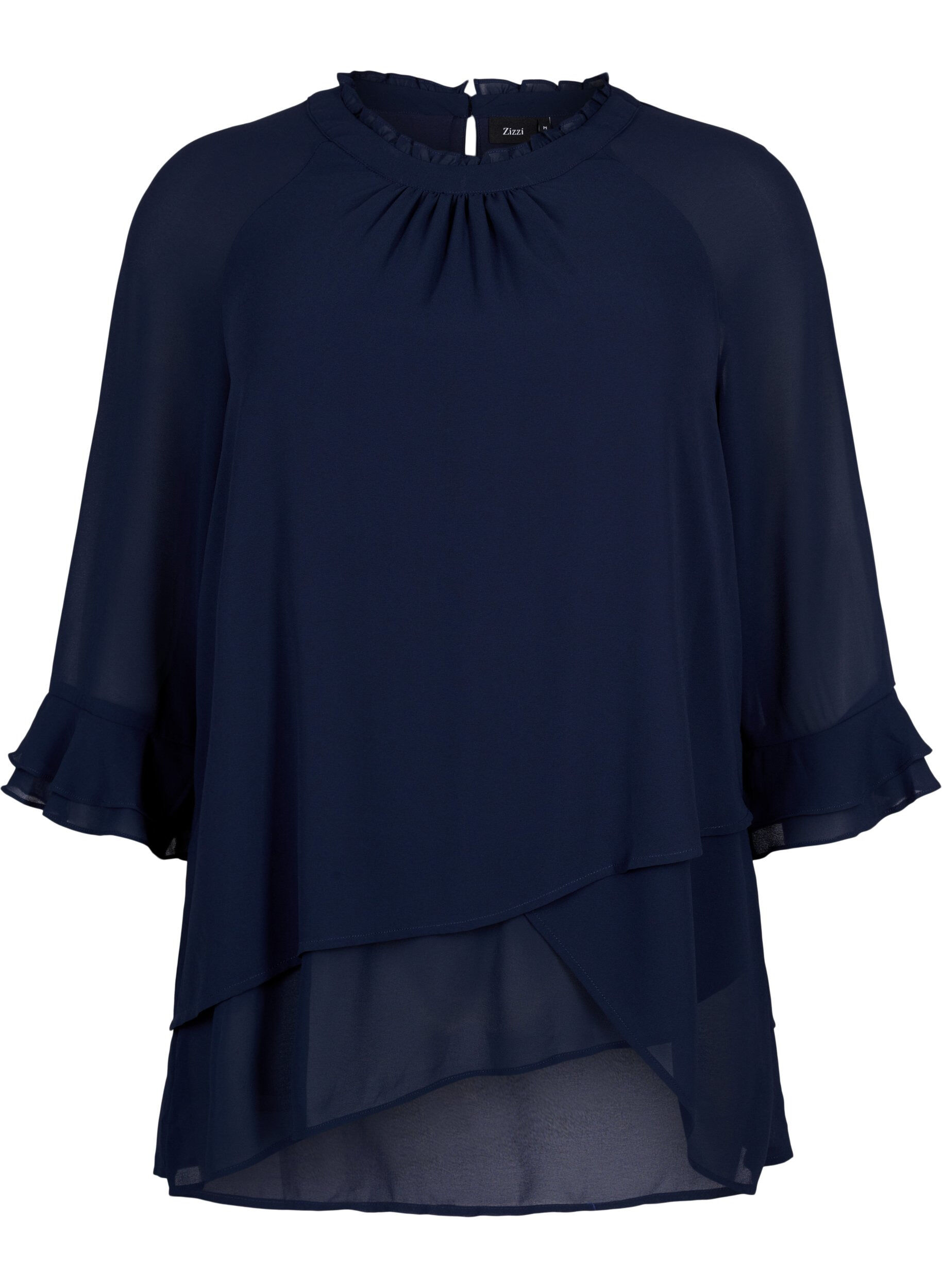 Zizzi Blouse &agrave; fond asym&eacute;trique et manches 3/4, Navy Blazer, Packshot image number 0