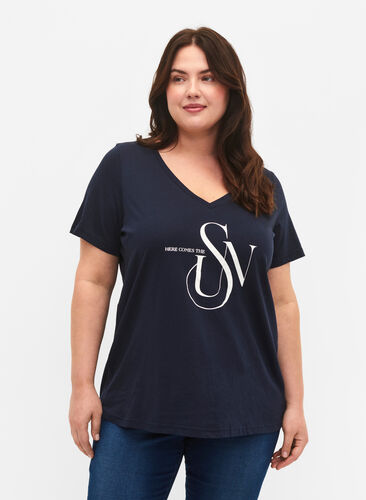 T-shirt en coton avec imprimé, Navy Blazer SUN, Model image number 0