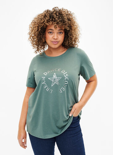 FLASH - T-shirt avec motif, Balsam Green Star, Model image number 0