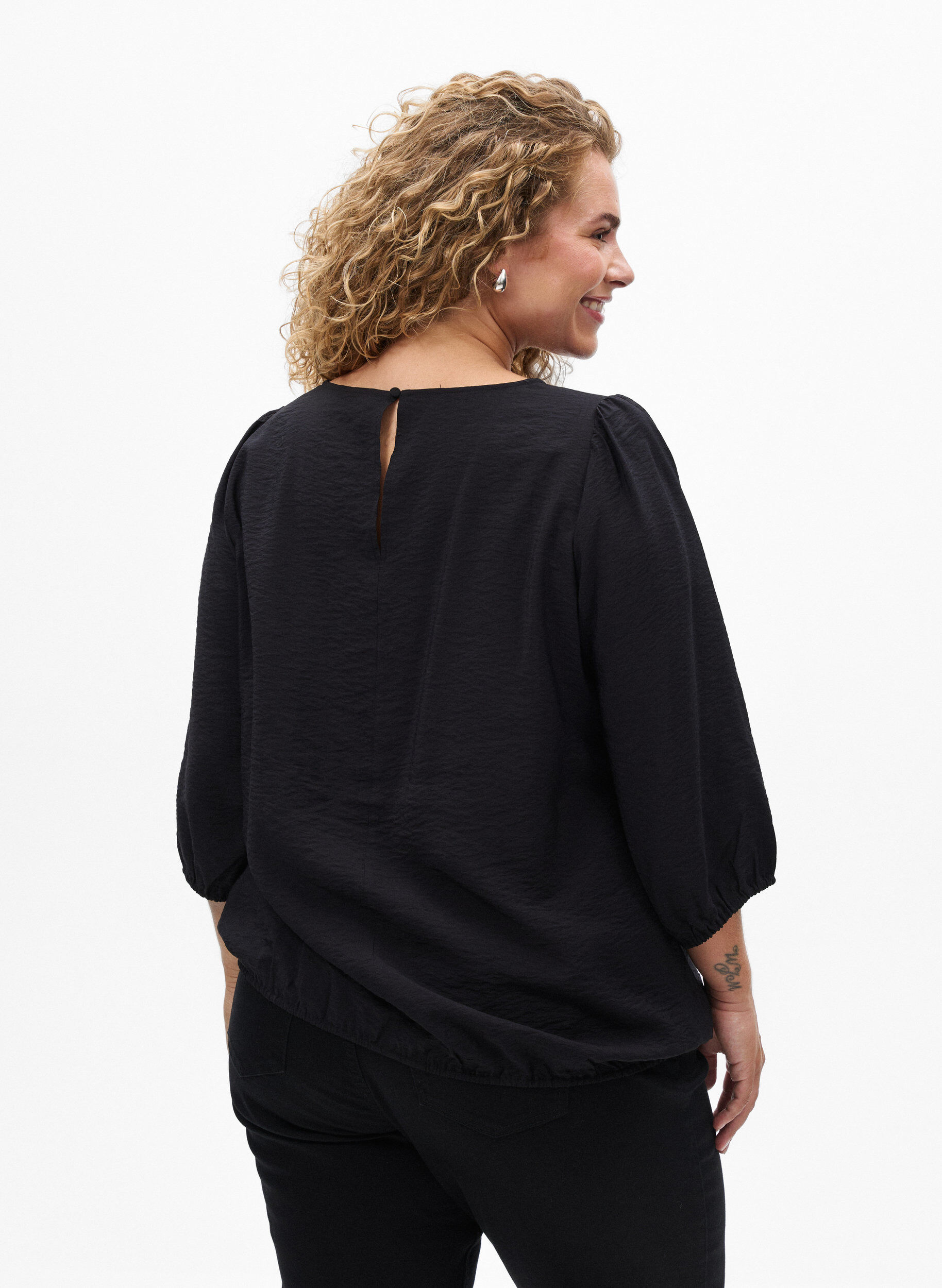 ZizziBlouse avec manches 3/4 et d&eacute;tails en dentelle, Noir, Model image number 2