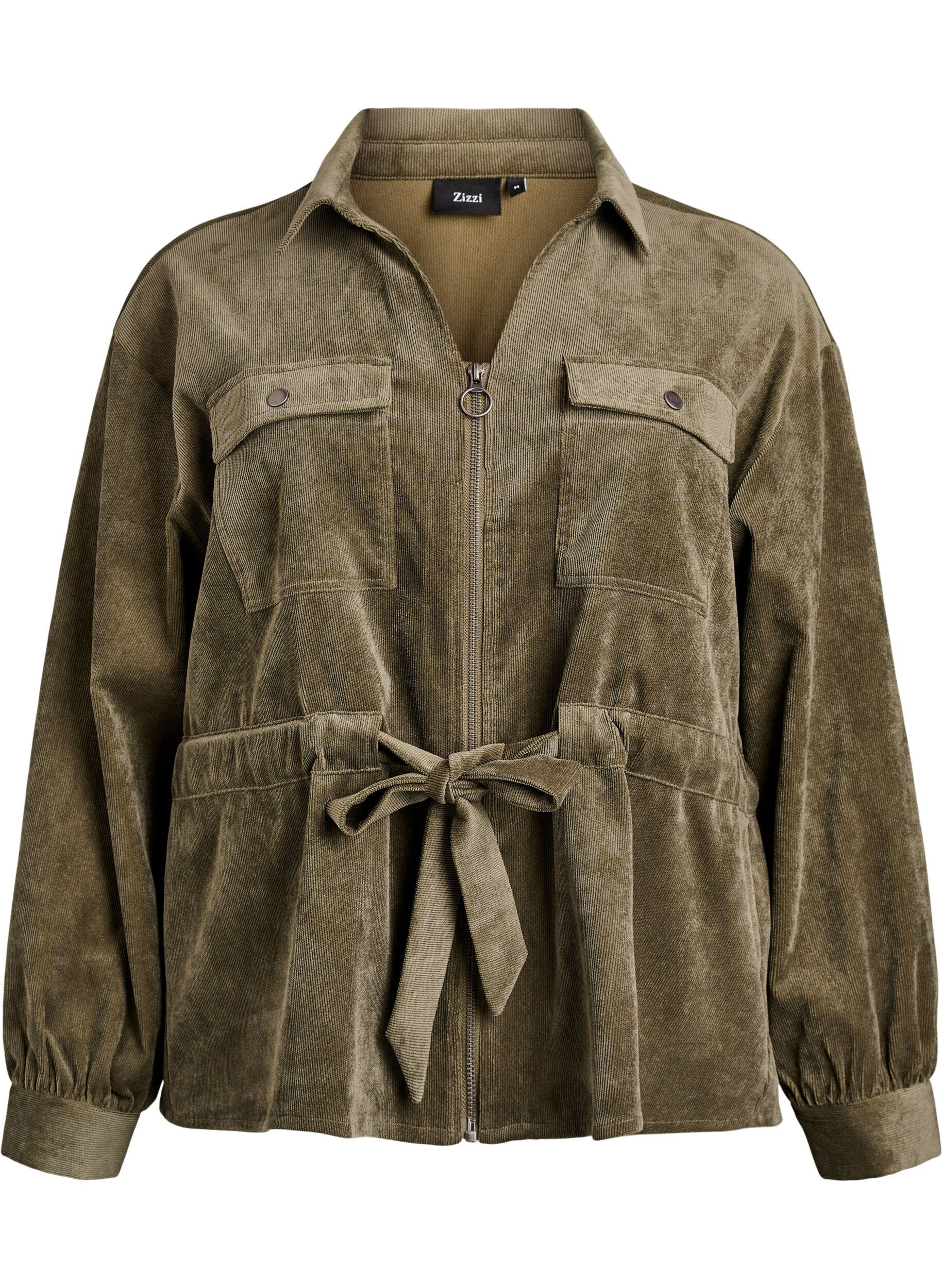 Surchemise en velours c&ocirc;tel&eacute; avec ceinture &agrave; nouer et poches