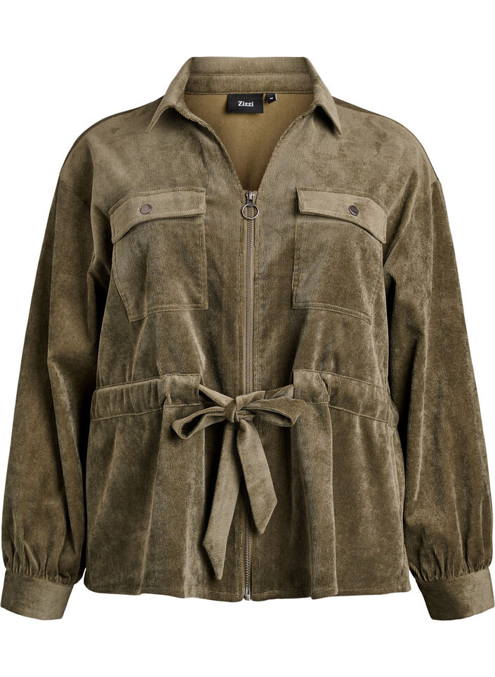 Surchemise en velours côtelé avec ceinture à nouer et poches, Vert, Packshot image number 0