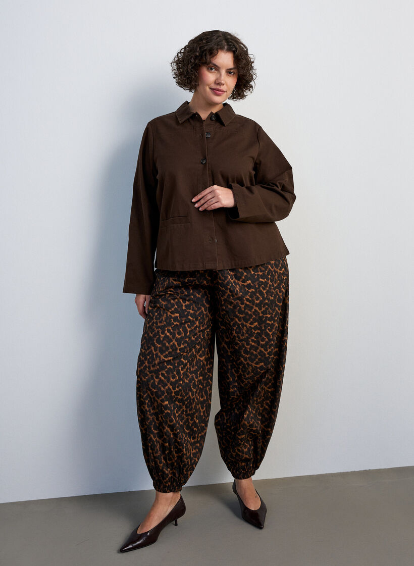 Pantalon ballon &agrave; taille haute et imprim&eacute; int&eacute;gral, Marron, Model image number 0