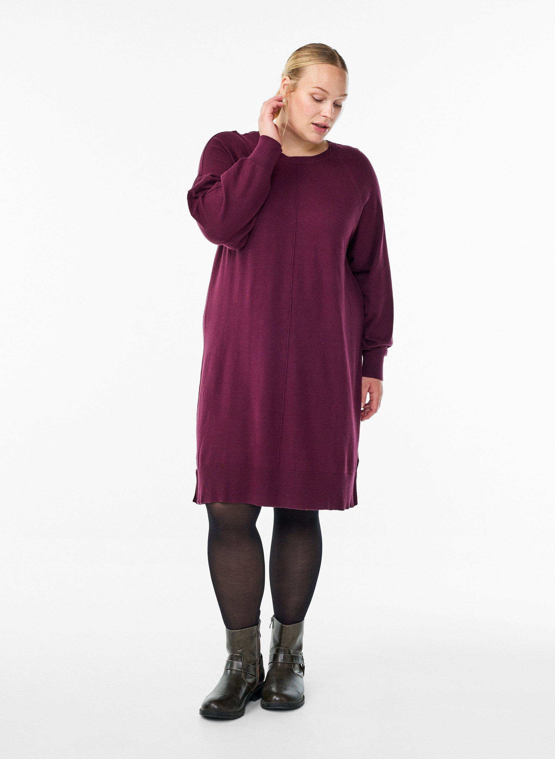 ZizziRobe courte en maille &agrave; manches raglan et couture centrale, Bordeaux, Model image number 1