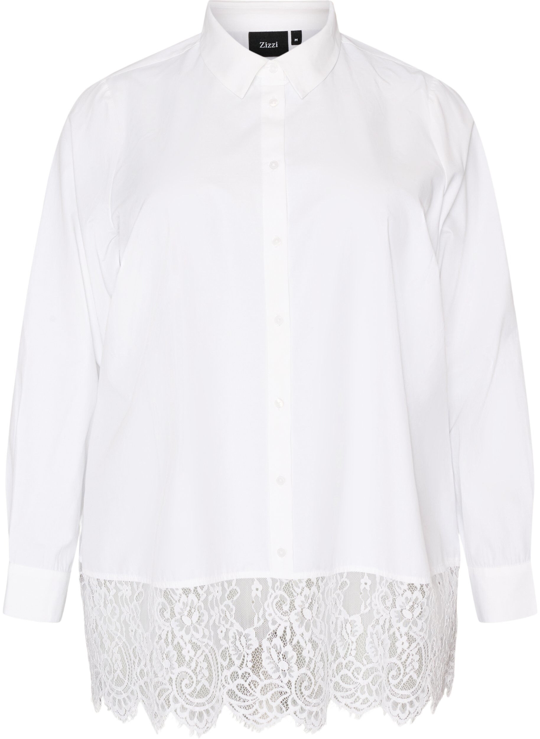 ZizziChemise ample avec une large bordure en dentelle, Blanc, Packshot image number 0