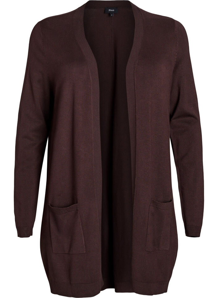 Long cardigan tricot&eacute; en m&eacute;lange de viscose, Marron, Packshot image number 0