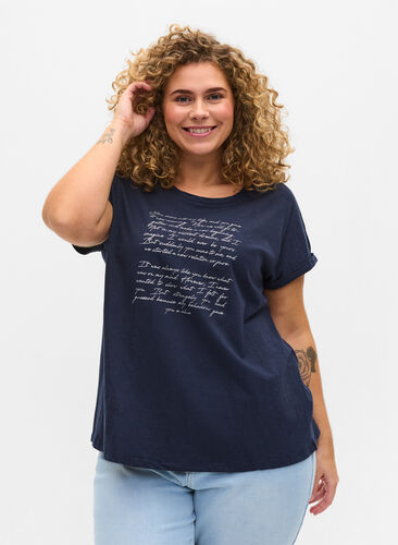 T-shirt avec imprimé en coton biologique, Navy Blazer Silver, Model image number 0