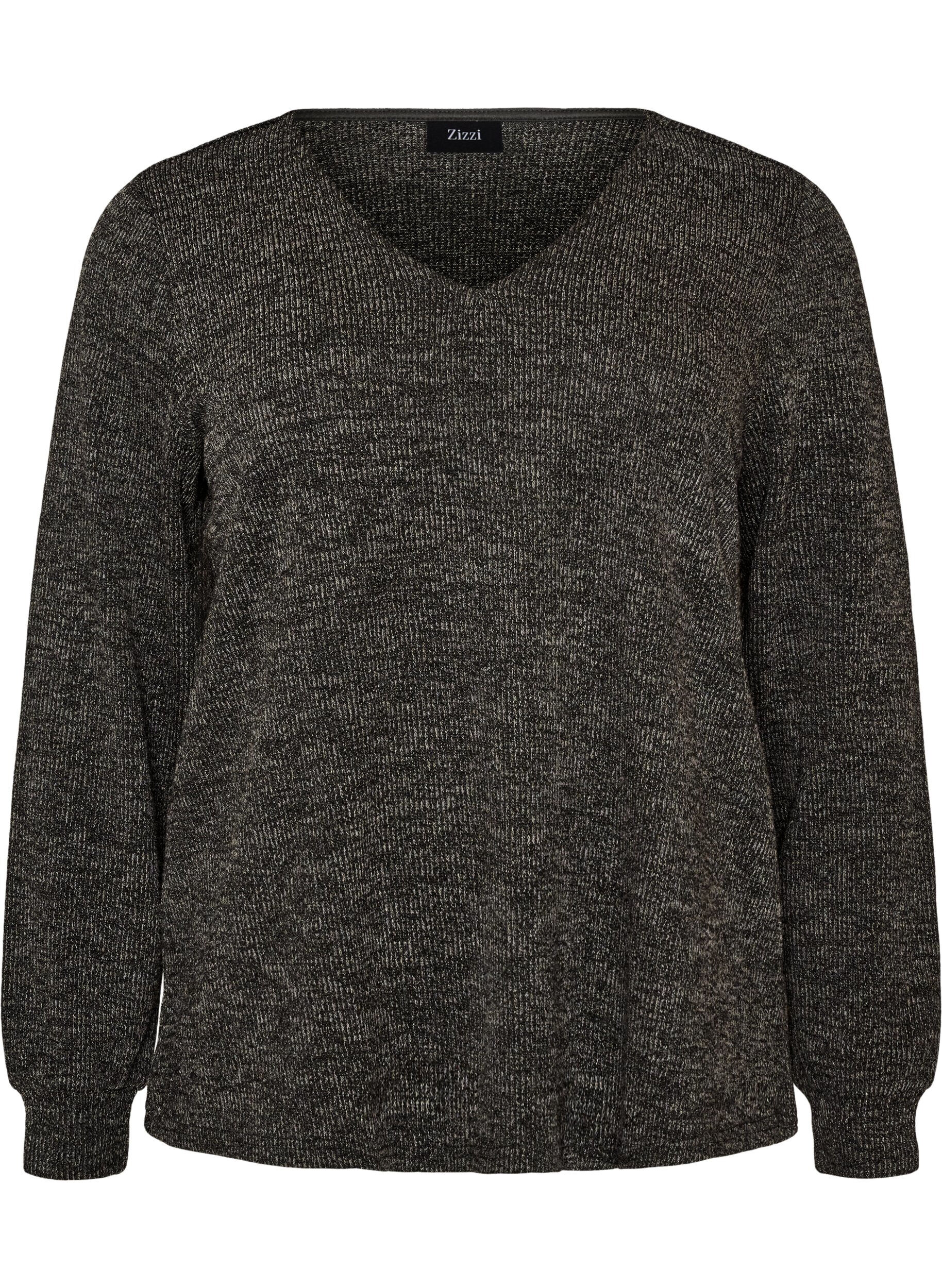 ZizziBlouse en jersey avec col en V et manches longues, Noir, Packshot image number 0