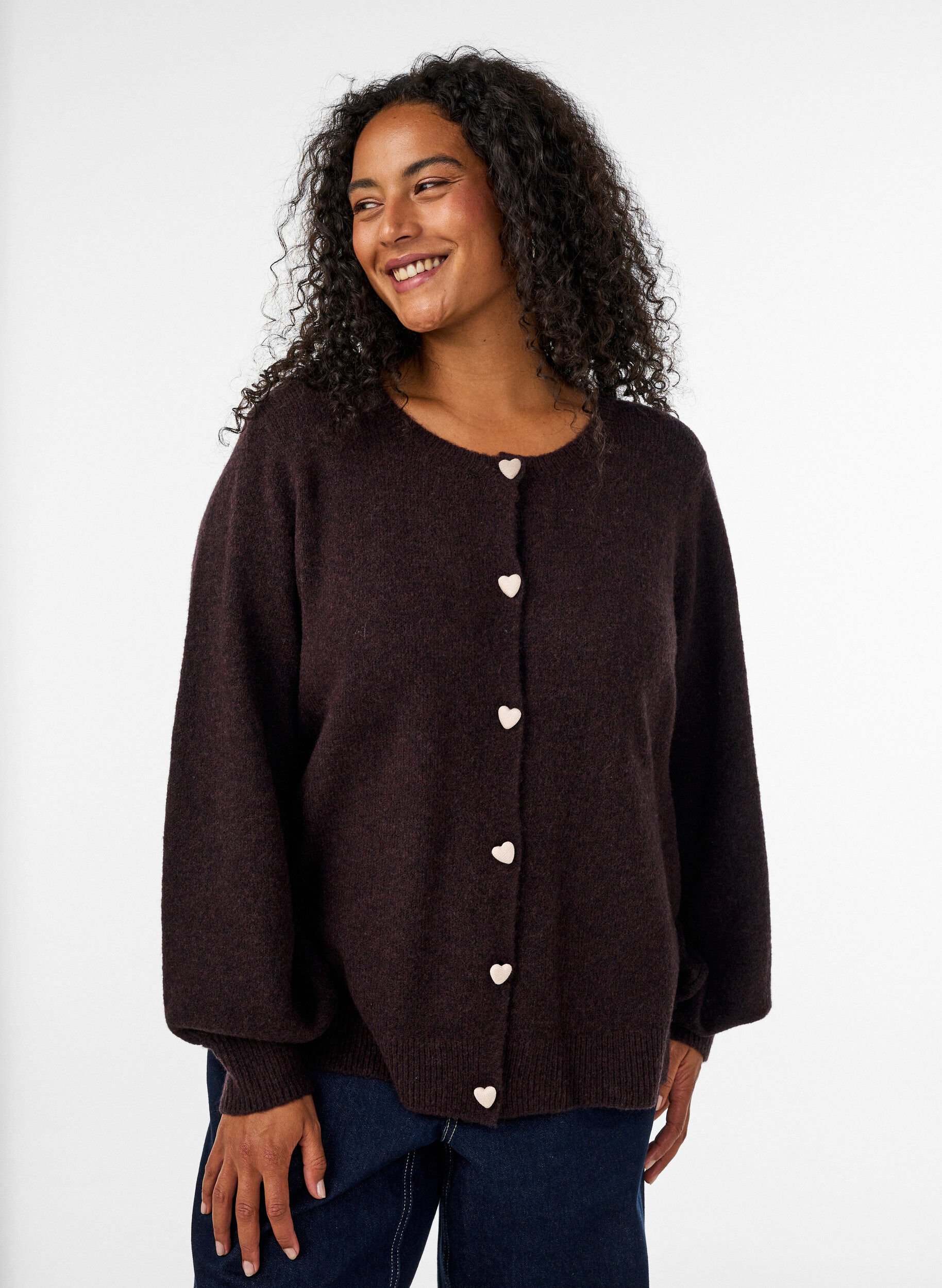 ZizziCardigan avec boutons en forme de c&oelig;ur, Marron, Model image number 0