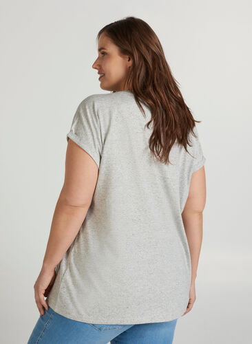 T-shirt chiné en coton, Light Grey Melange, Model image number 1
