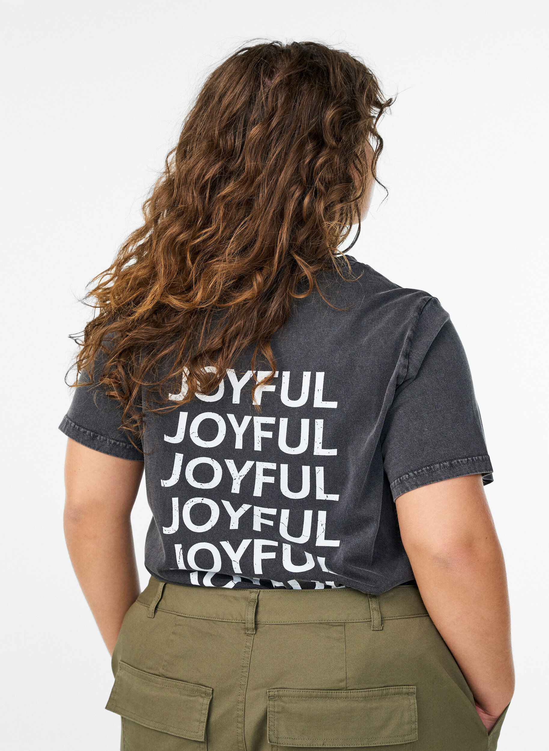 Zizzi T-shirt en coton bio avec imprim&eacute; au dos, Gris anthracite, Model image number 2