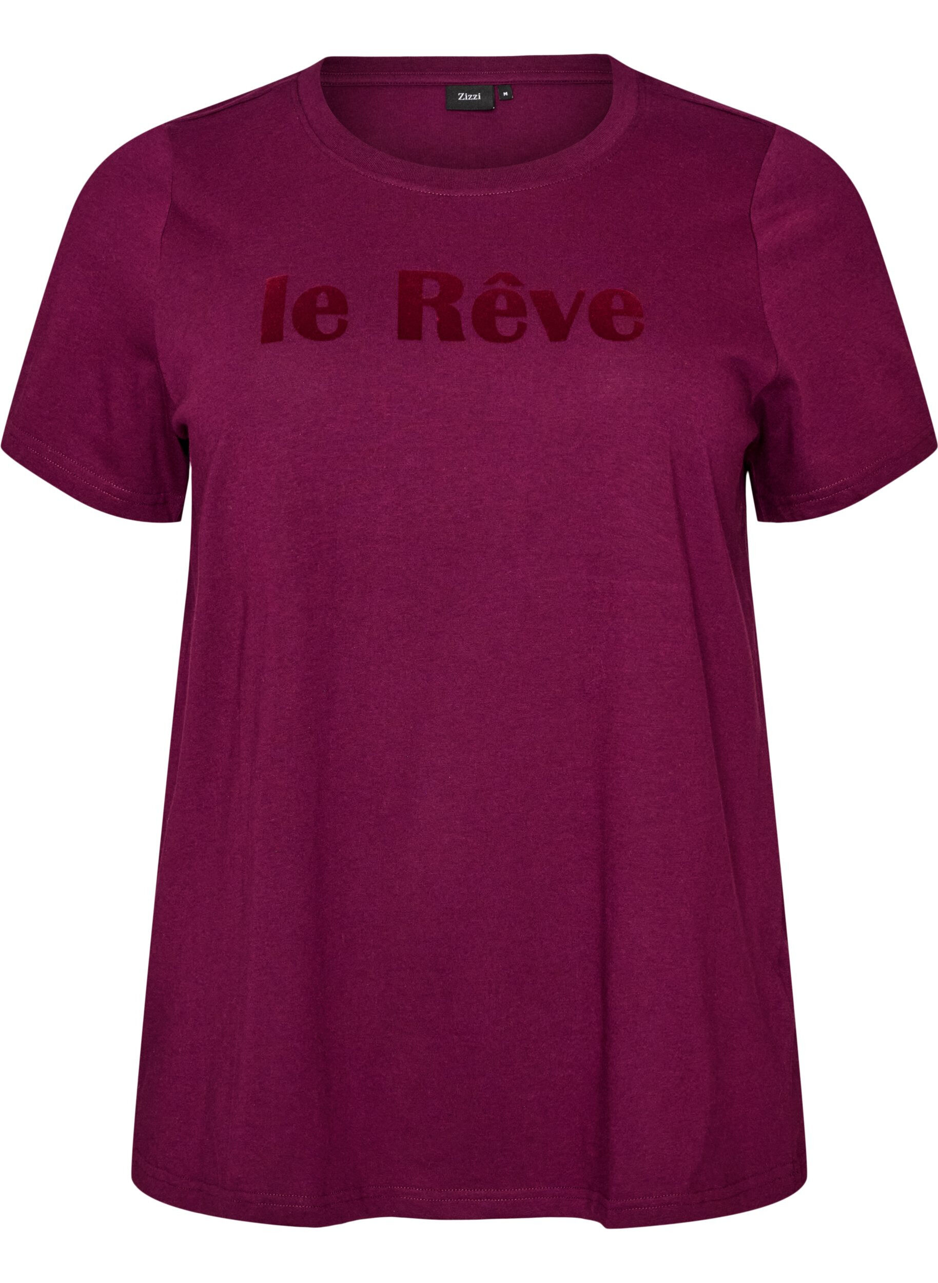 ZizziT-shirt en coton bio avec inscription en velours, Violet, Packshot image number 0