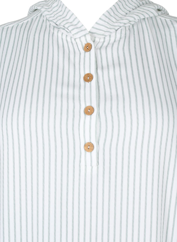 Tunique à manches courtes en viscose avec capuche, Chinois Green Stripe, Packshot image number 2