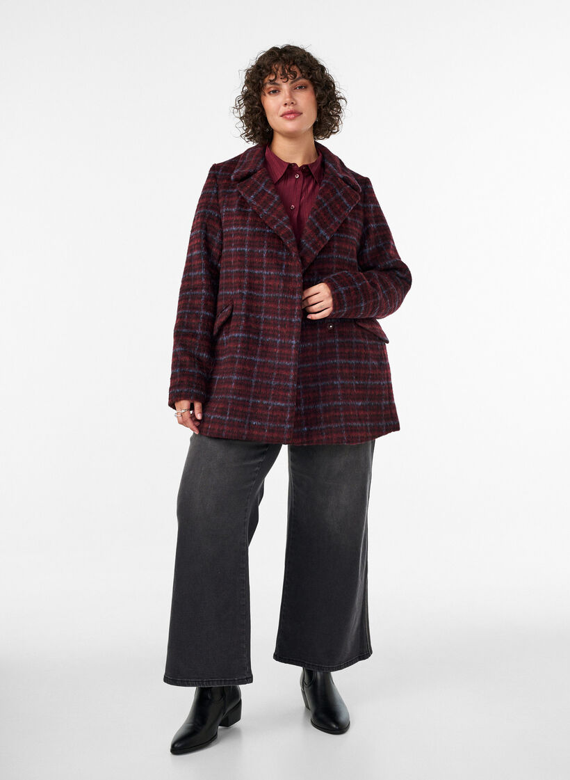 Veste &agrave; carreaux avec poches, Bordeaux, Model