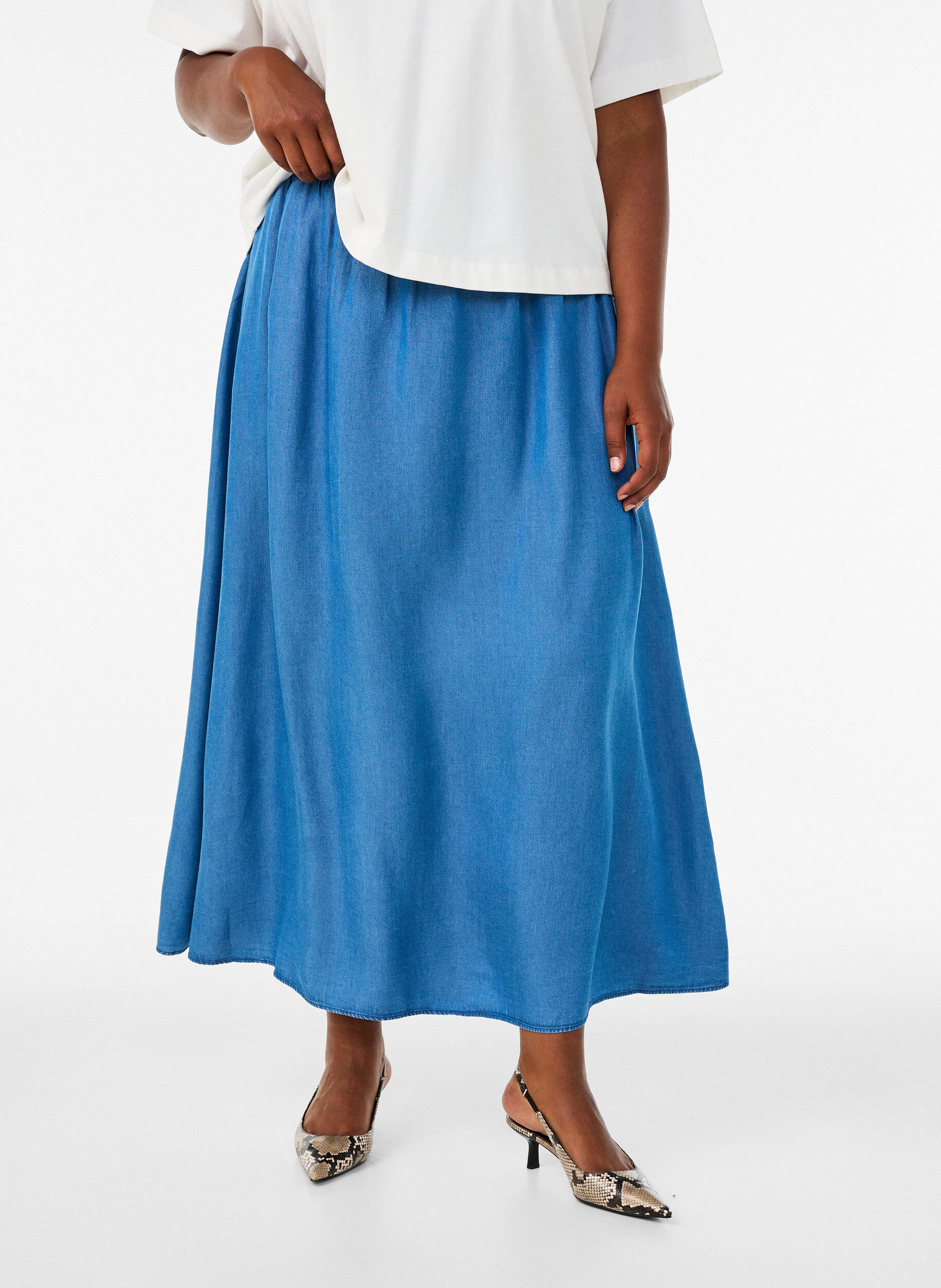 ZizziJupe longue aspect denim en lyocell TENCEL&trade;, Bleu, Model image number 2