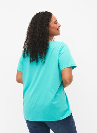 T-shirt à manches courtes avec col en V, Turquoise, Model image number 1
