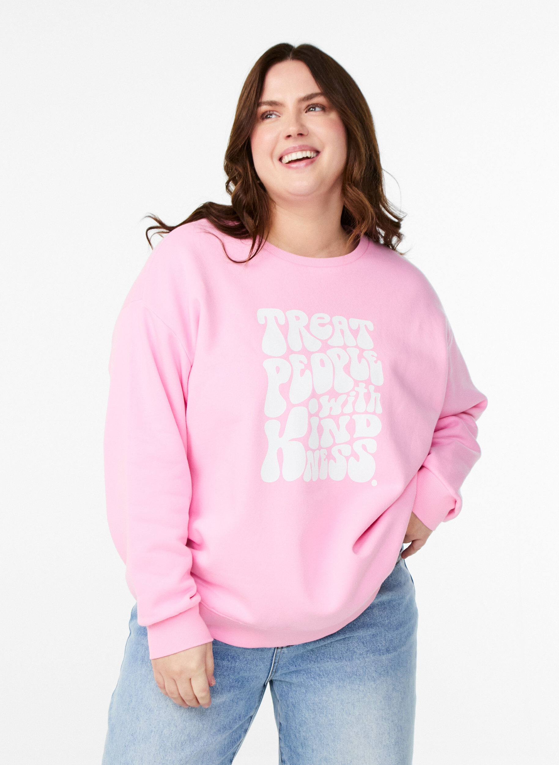 Zizzi Sweat-shirt avec texte imprim&eacute;, Bubblegum, Model image number 0