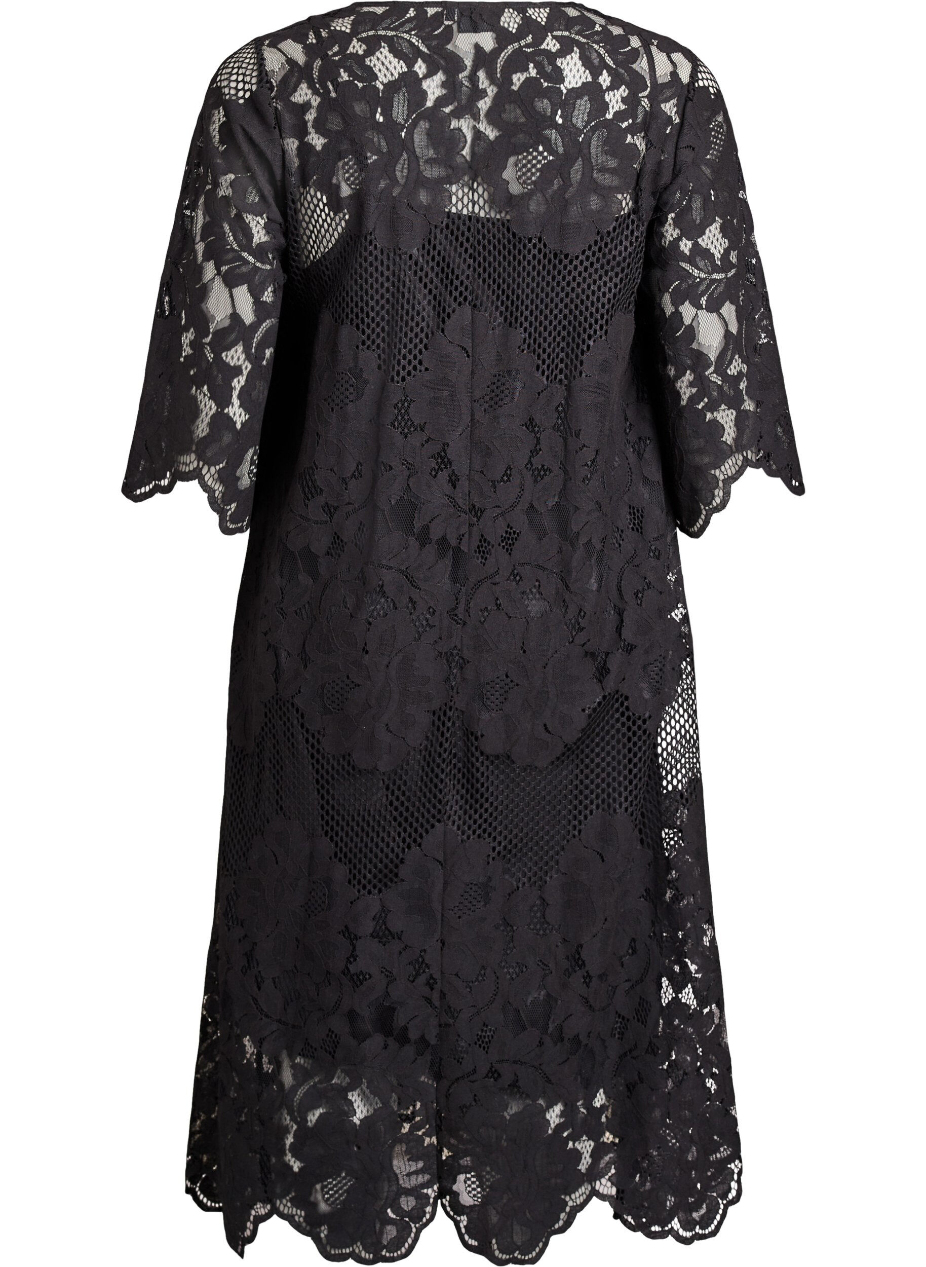Zizzi Robe midi en dentelle avec un d&eacute;collet&eacute; en V, Noir, Packshot image number 1