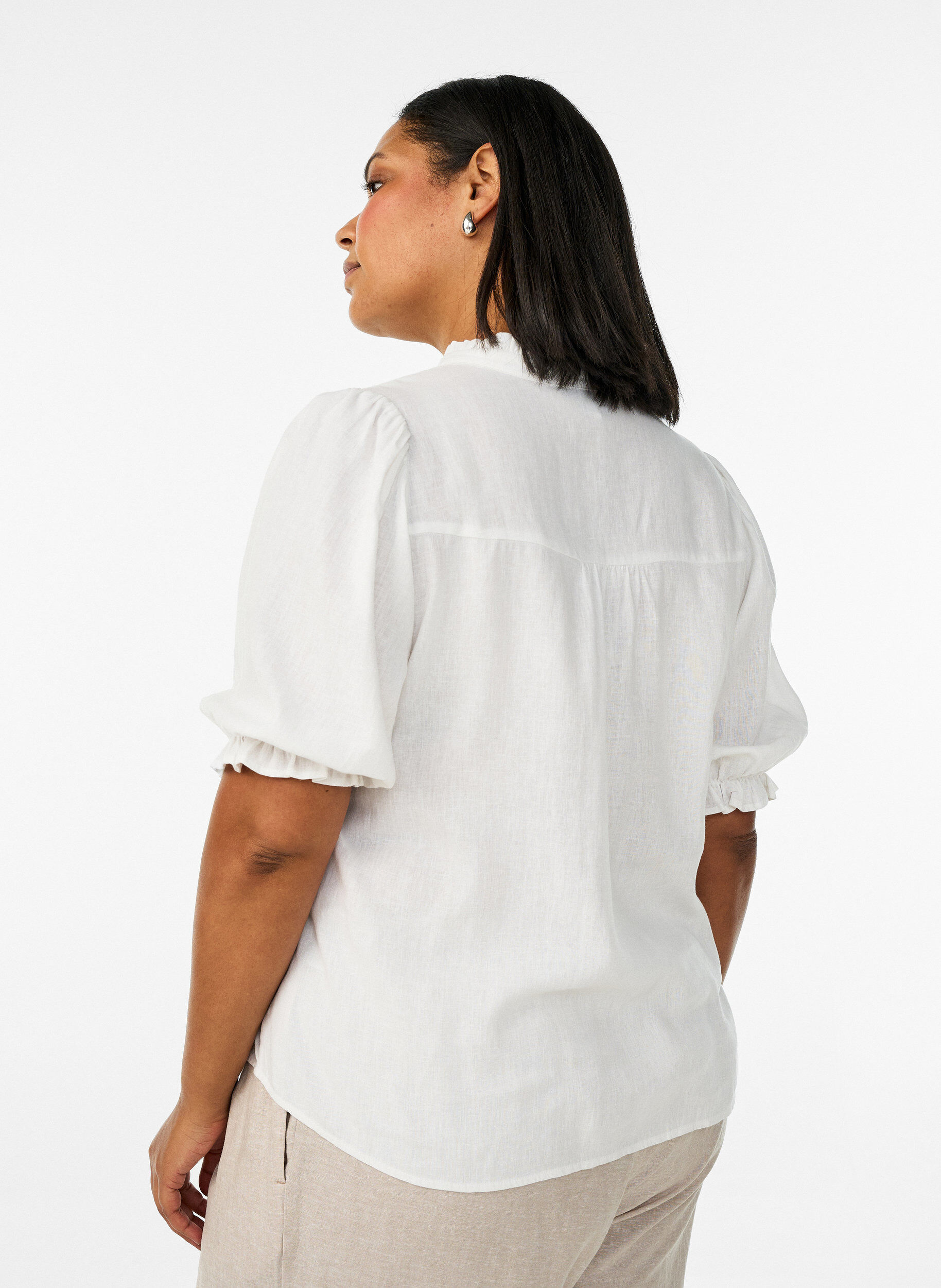 Zizzi Blouse en lin et viscose avec manches 1/2, Blanc, Model image number 2