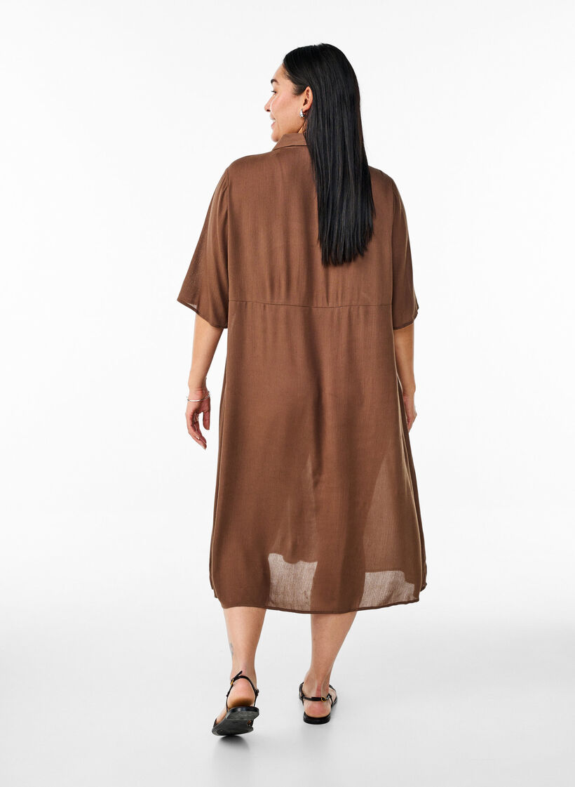 Robe chemise mi-longue &agrave; manches courtes, Vert fonc&eacute;, Model image number 2