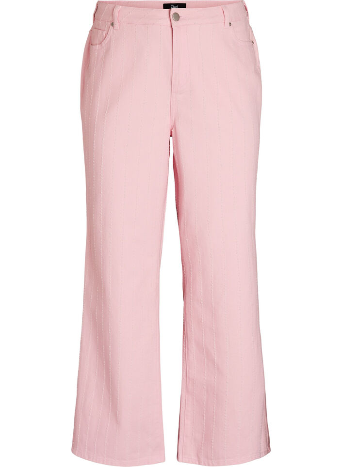 Jean Myra coupe large en denim de couleur &agrave; motif textur&eacute;, Rose poudr&eacute;e, Packshot image number 0