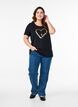 T-shirt en coton avec motif, Black w. Gold Love, Model image number 2