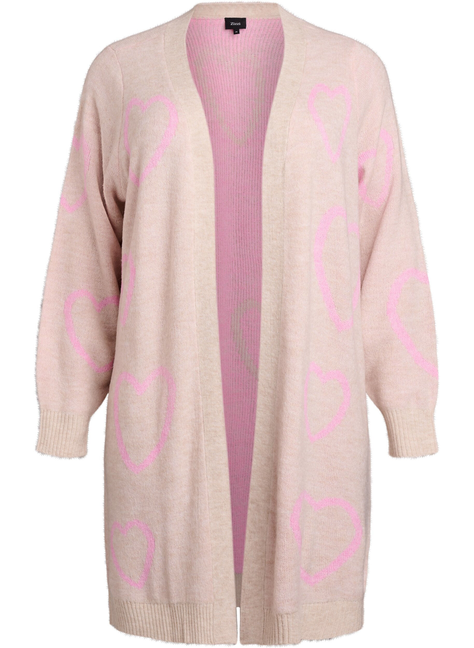 Long cardigan &agrave; c&oelig;urs ton sur ton