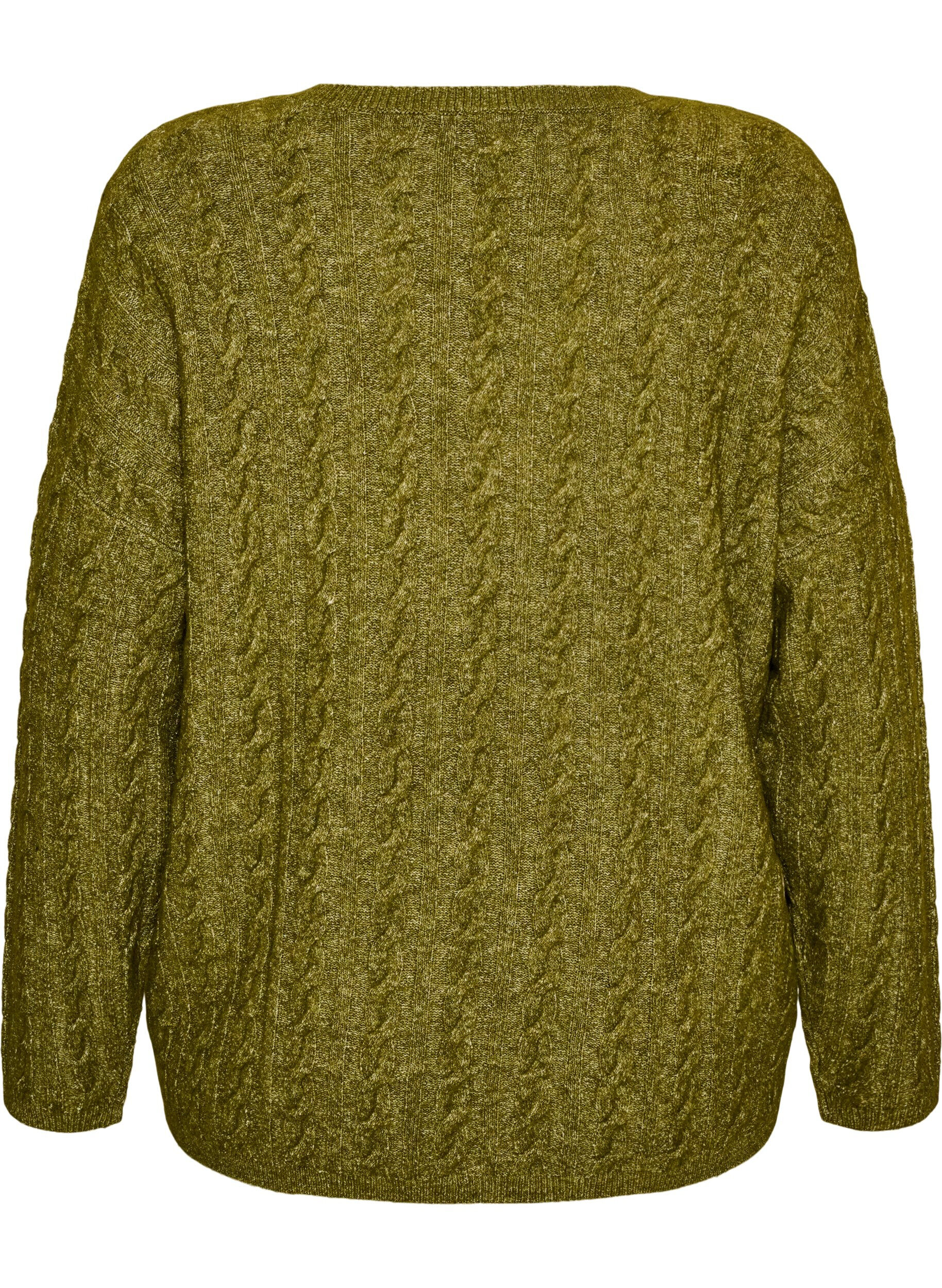 ZizziBlouse en maille torsad&eacute;e avec col en V, Vert, Packshot image number 1