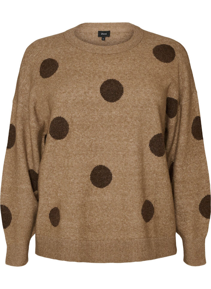 Blouse en maille &agrave; pois, Marron, Packshot image number 0