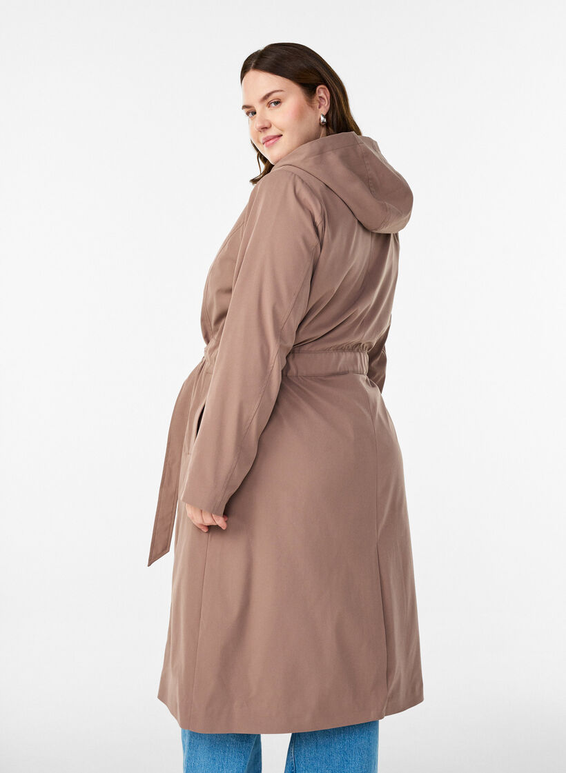 Trench-coat avec capuche et ceinture &agrave; nouer, Marron, Model image number 2