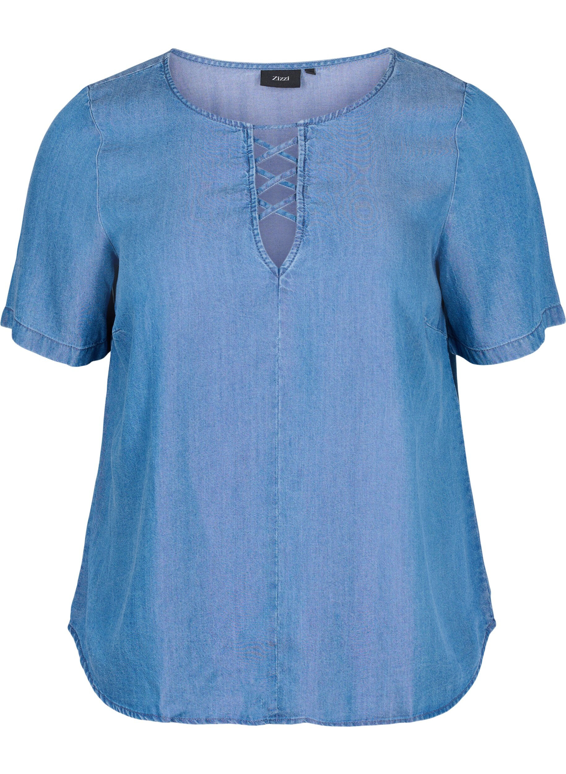 Zizzi Blouse &agrave; manches courtes en lyocell (TENCEL&trade;), Blue denim, Packshot image number 0