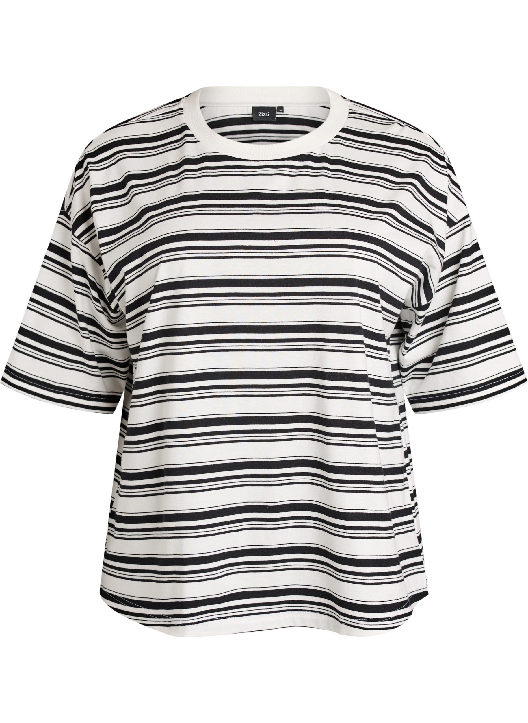ZizziT-shirt boxy &agrave; rayures, Noir, Packshot image number 0