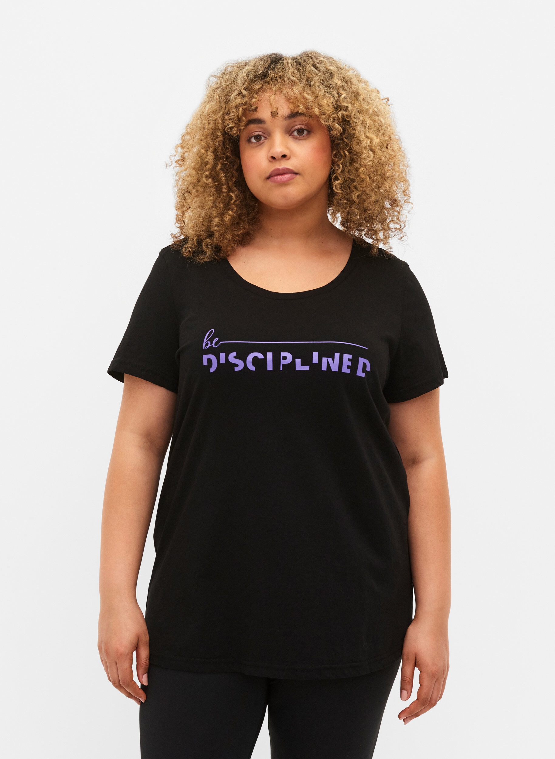 Zizzi T-shirt de sport avec imprim&eacute;, Black w. Disciplined, Model image number 0