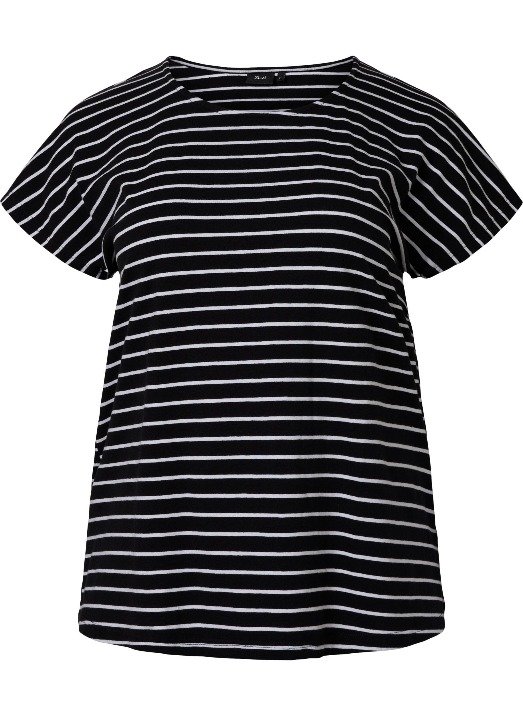 Zizzi T-shirt en coton &agrave; rayures, Black W. Stripe, Packshot image number 0