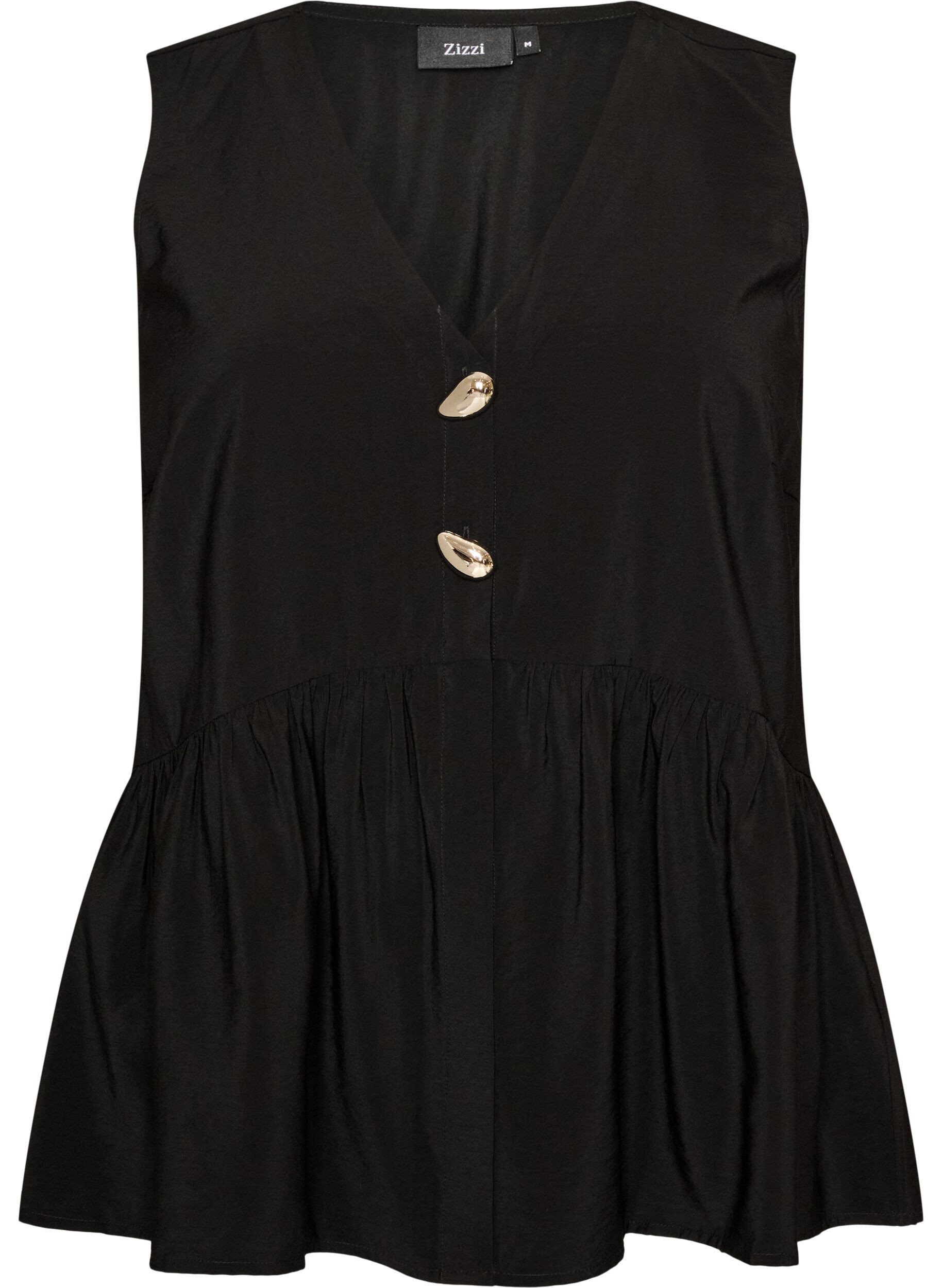 Blouse p&eacute;plum sans manches avec boutons d&eacute;coratifs
