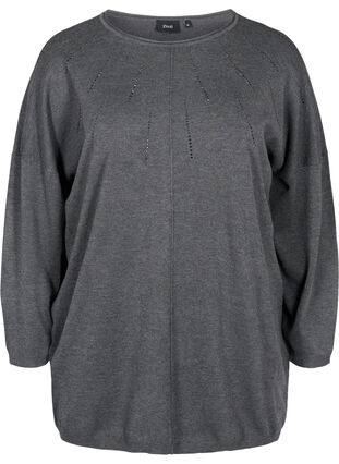 Blouse en tricot en viscose mélangée avec strass, Dark Grey Melange, Packshot image number 0